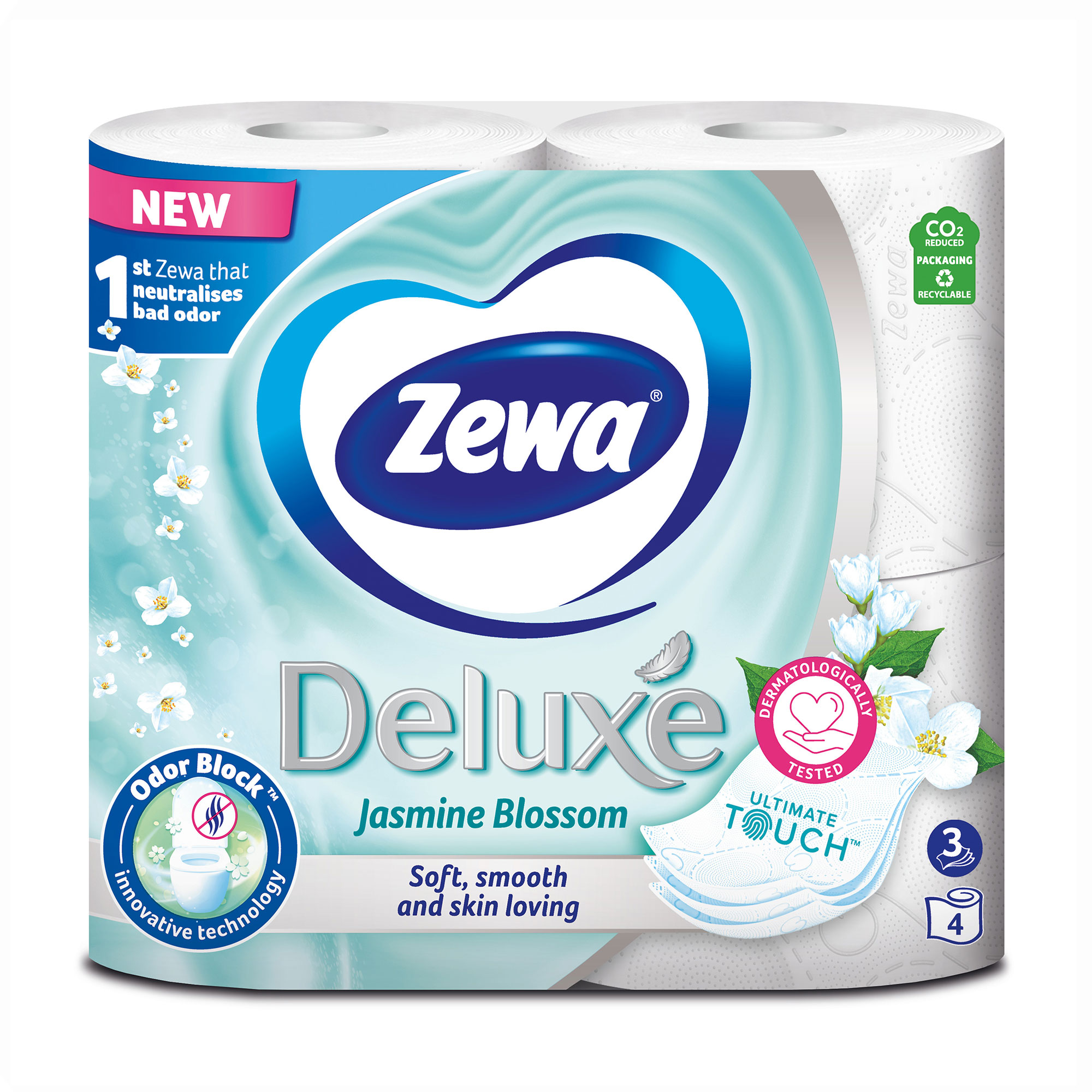 Туалетний папір Zewa Deluxe Жасмин білий, 3-шаровий, 150 відривів, 4 рулони